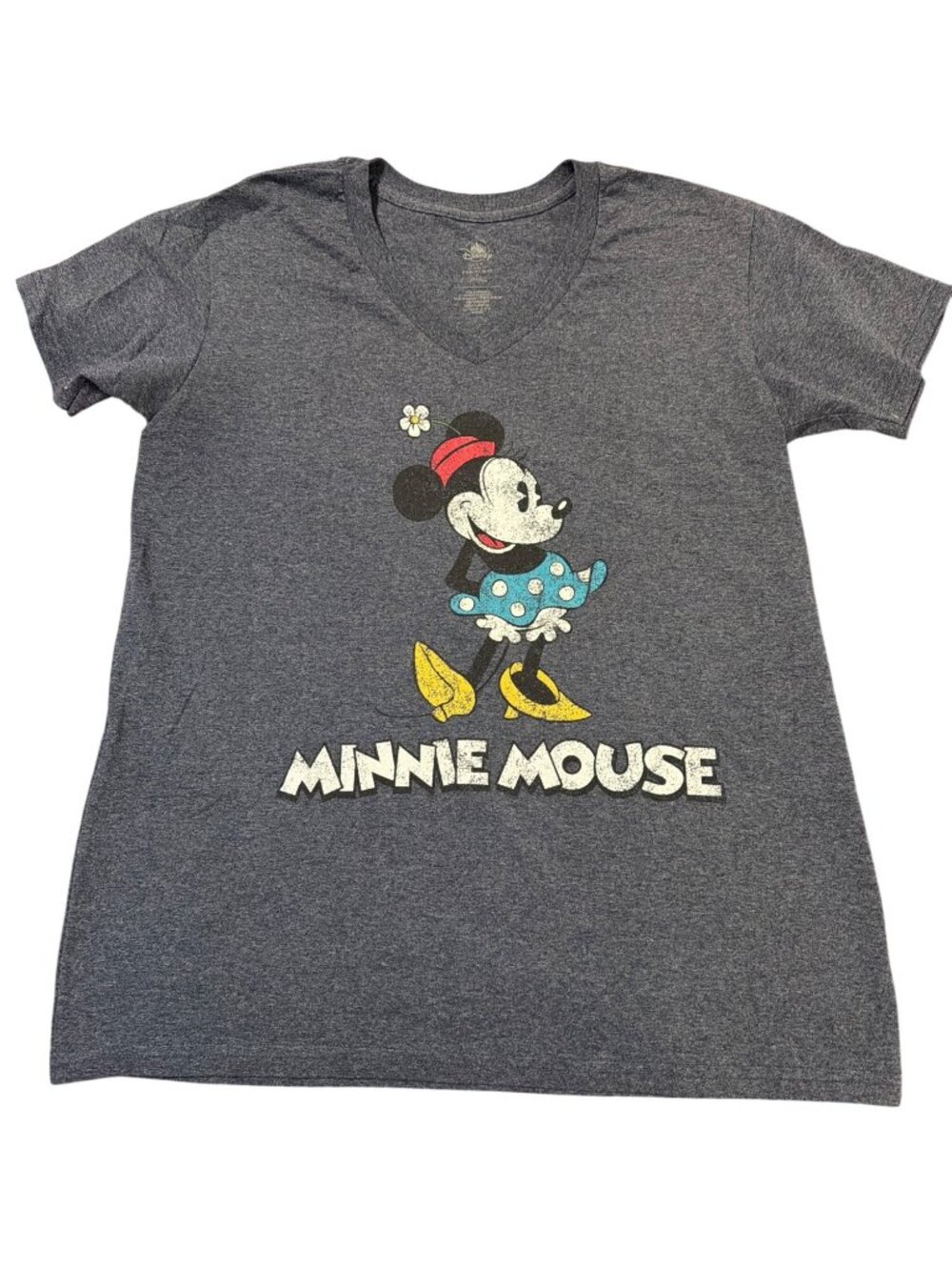 Disney Minnie Mouse Heathered Blue V Neck T Shirt Short Sleeves Size M